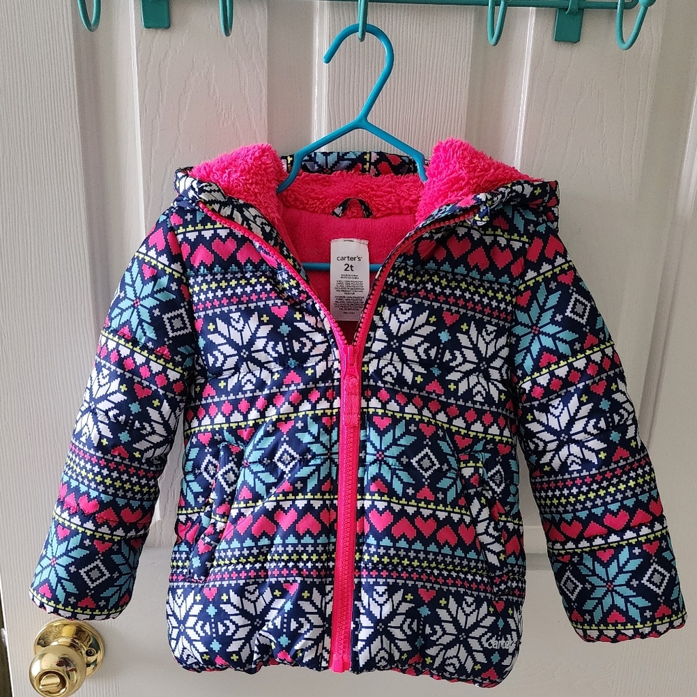 Carter's toddler girl winter coat 2T snowflake fair isle
